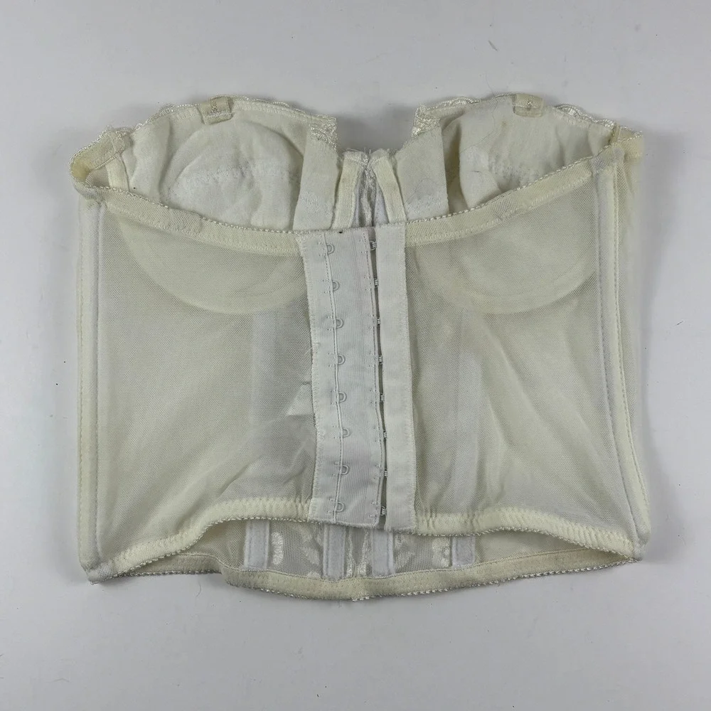Vtg Secret Treasures Bustier Top Womens 32A Ivory Floral Lace Mesh‎ Corset WMC-1